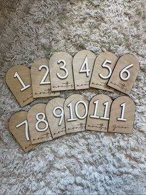 Neutral Wood Monthly Milestone Plaques - Set of 12